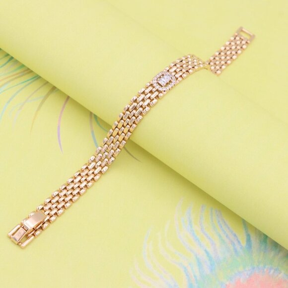 "Elegant Rose Gold Bracelet with Sparkling Central Crystal Accent, XPBL0935 - Picture 4 of 12